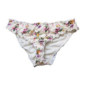 Shade & Shore Bikini Bottoms Floral Ruffle Scrunch Bum Cheeky Cream Pink S EUC